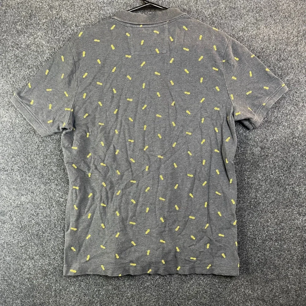 Banana Republic Mens Pineapple Print Polo Shirt Dark Charcoal Grey Yellow Medium